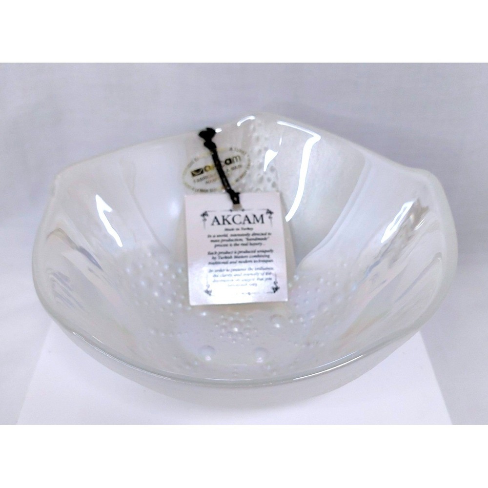 AKCAM Turkish White Opalescent Glass STARFISH Bowl‎ Made In Turkey